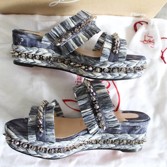 Christian Louboutin Tie-Dye Rafia Straw Flatform Slide Sandals - Picture 10 of 14